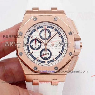 Perfect Replica Audemars Piguet Royal Oak Offshore Rose Gold Case White Face Luminous 44mm Watch